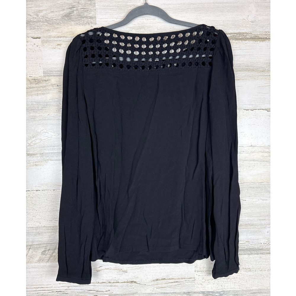 Diane Von Furstenberg Womens 4 Black Eyelet Boho Blouse Luxe Viscose Top Work - Picture 2 of 4
